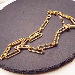 FASHION FORWARD AUSTRIAN CRYSTAL LADENED PAPERCLIP LINK 20" L GOLDEN NECKLACE 71